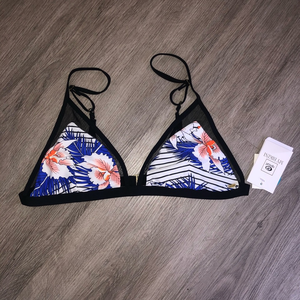 Rip Curl XL Black Mesh Hawaiian Bikini Top NWT